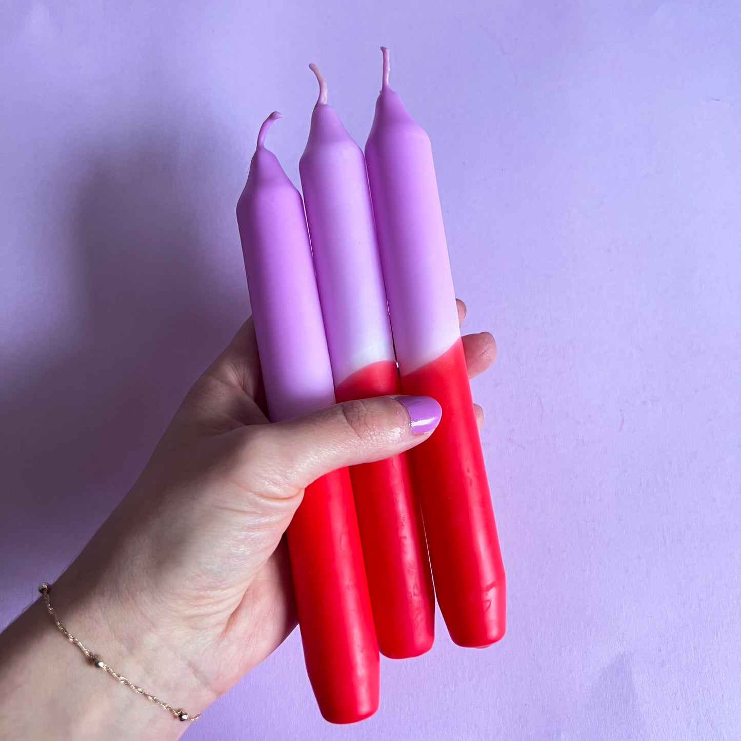 3 DIP DYE STABKERZEN LILA x ROT
