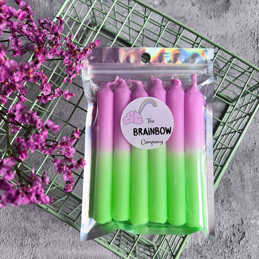 6 DIP DYE B-DAY KERZEN LILA x GRÜN